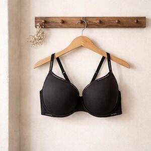 Victoria's Secret T-Shirt Bra Women 34DD Black Excellent Logo Trim Underwire